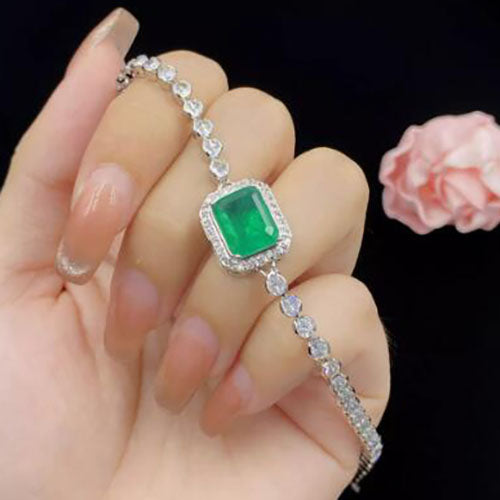 High fixed rectangular simulation emerald temperament bracelet