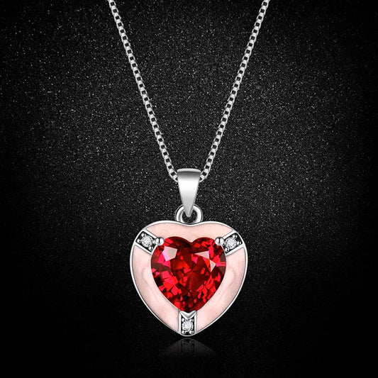 Pigeon Blood Ruby Heart Pendant Peach Heart Red Corundum Full Diamond Jewelry Necklace