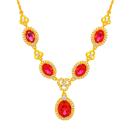 Luxurious gold plated pigeon egg diamond set with ruby and diamond necklace