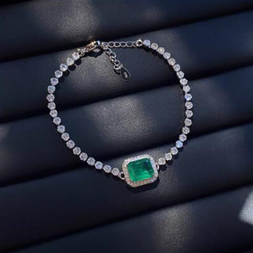 High fixed rectangular simulation emerald temperament bracelet