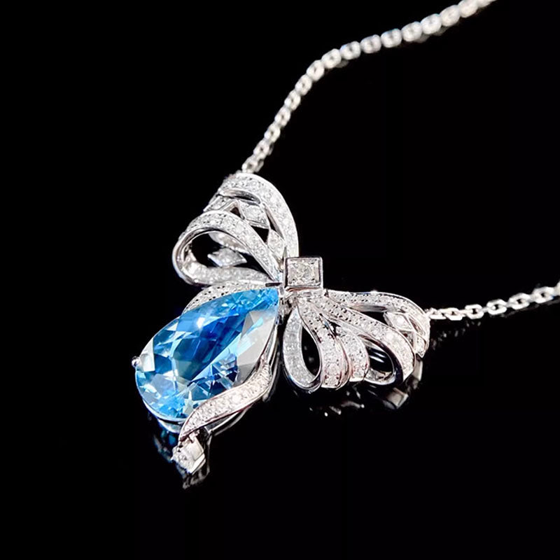 Bow Sea Blue Treasure Pendant Santa Maria Topa Blue Water Drop Necklace