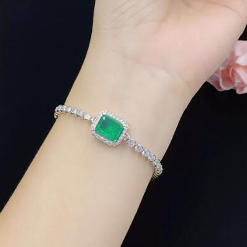 High fixed rectangular simulation emerald temperament bracelet