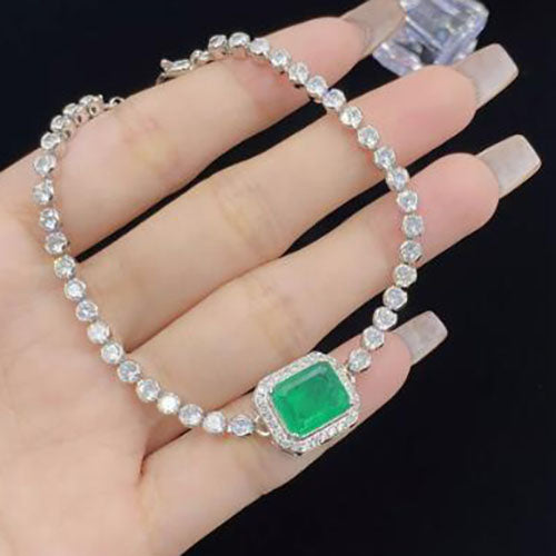 High fixed rectangular simulation emerald temperament bracelet