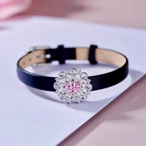 Flower Papalacha Adjustable Pink Diamond Wristband Bracelet