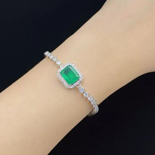 High fixed rectangular simulation emerald temperament bracelet